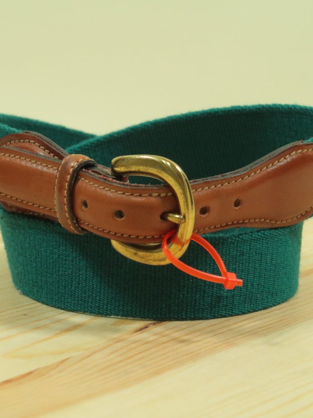 Vintage 90s Trafalgar Wool Surcingle Belt Mens 30 Teal Blue Leather Tipped Trad